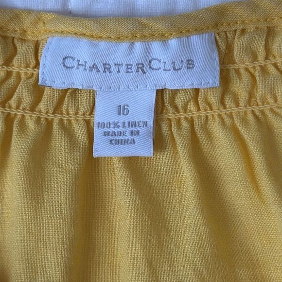 Charter Club Women’s Yellow Embroidered Boho Peasant Style Linen Top Size 16 - Picture 8 of 11